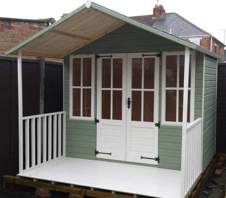  design Summer house with overhang Roof support on larger sheds